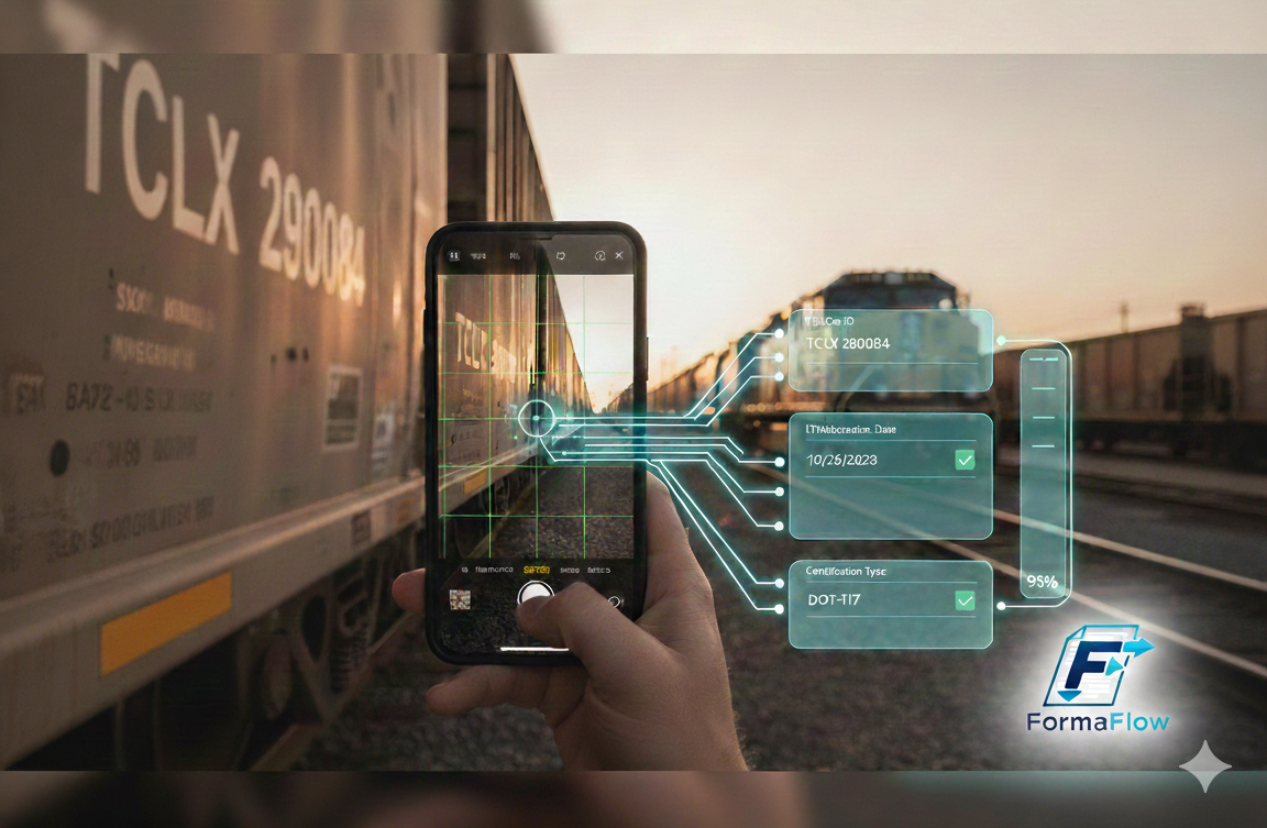FormaFlow AI OCR scanning rail car with real-time data extraction